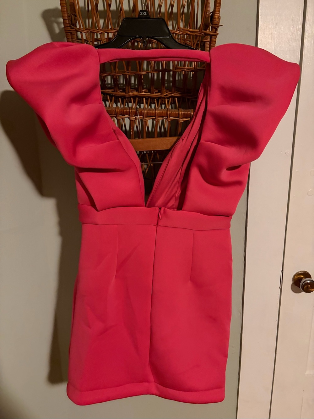 Fuchsia Deep V Ruffle Mini Dress - Picture 2 of 3